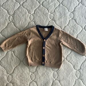 H&M light coffee color cardigan w navy blue trim —4-6 months